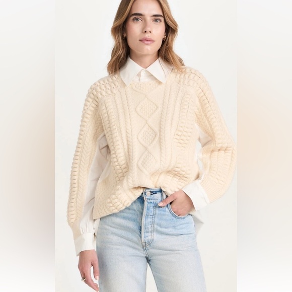 Sea New York Leni WOOL Fisherman Cable Knit Sweater Combo in Cream Size LARGE - Picture 2 of 14